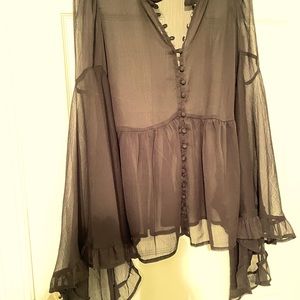 Black balloon sleeve sheer top